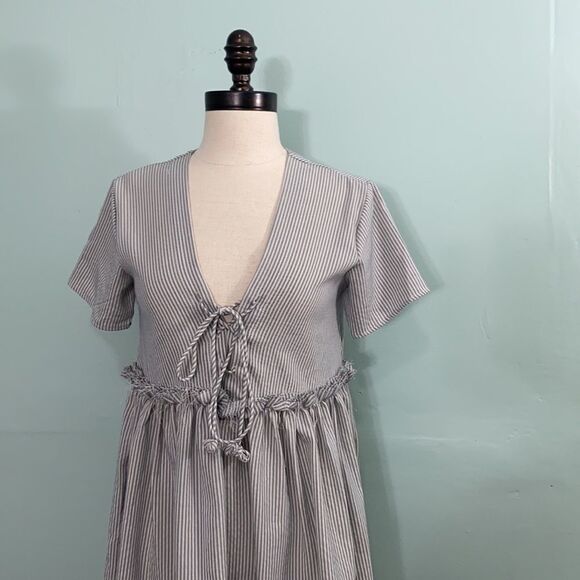 Hazel Pin Striped Tie Front Babydoll Dress - Picture 3 of 7